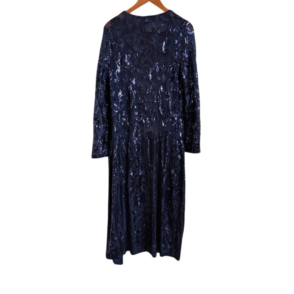 Sequin Mesh Duster Cardigan Navy Long Open Front Sheer Evening Cover Up Medium - Picture 2 of 8